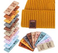 SOLUSTRE 50pcs Pu Leather Tags for Crochet Items and Knitting Hats, Sturdy and Easy to Use Handmade Labels in Assorted Colours, for Crafting, Sewing and Packaging Decoration