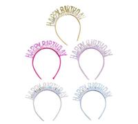 SOLUSTRE 5pcs Birthday Headbands for Women and Chic Shiny Cloth and Plastic Material, Not Easily Break or Deform, for Birthday Party Celebration Hair Accessories