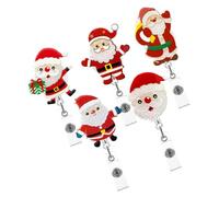 SOLUSTRE 5pcs Christmas Badge Reel Retractable Santa Claus Id Card Holder Clip with Glitter Acrylic Alligator Clip for Nurses Teachers Office Staff Access Control
