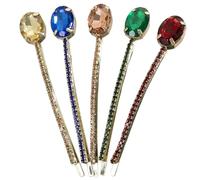 SOLUSTRE 5Pcs Crystal Rhinestone Hair Barrettes for Women, Faceted Gem Bobby Pins Set (Red, Green, Blue, Light Gold, Light Yellow) for Everyday and Special Occasion Hair Styling