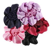 SOLUSTRE 5pcs Elastic Satin Hairnets for Hair Bun Holder Nets with Lace Edge, Comfortable Elastic Hair Bun Covers for Dancers, Nurses, Office Use - Black, Navy, Pink, Wine Red, Light Purple