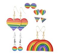 SOLUSTRE 6 Pairs Rainbow Pride Drop Earrings Dangle Earrings for Women Stylish Heart-shaped Rhinestone Jewelry for Valentine's Day and Daily Wear