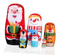 SOLUSTRE 6pcs Christmas Russian Nesting Dolls Wooden Santa Claus Snowman Figurines Charming Holiday Ornaments for Home Decor Adorable Matryoshka Doll