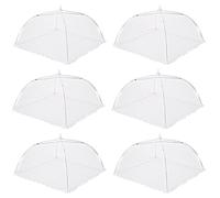 SOLUSTRE 6pcs Foldable Food Cover Tent Umbrella Mesh Food Protectors with Stainless Steel Frame and Easy Open Close Feature, White Umbrella Dome Shape for Pool Parties and Birthday Parties