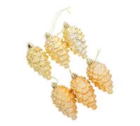 SOLUSTRE 6pcs Glitter Pinecone Christmas Ornaments with Preattached Strings Vintage Style Shimmering Pine Baubles for Xmas Tree Door Window Wall Festive Holiday Decorations