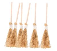 SOLUSTRE 6pcs Mini Witch Broom Decor Natural Straw Miniature House Supplies Halloween Prop Accessories for DIY Dollhouse Living Bedroom Playroom