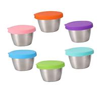 SOLUSTRE 6Pcs Stainless Steel Small Appetizer Dish with Silicone Lids Leakproof Dipping Sauce Containers for Salad Dressing and Seasoning Resistant and Easy to Clean Bowls for Kitchen Use