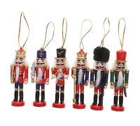 SOLUSTRE 6Pcs Wooden Nutcracker Ornaments Christmas Hanging Decorations Xmas Tabletop Nutcracker Soldiers Wood Decor for Holiday Festive Home