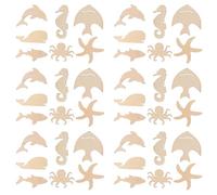 SOLUSTRE 70pcs Unfinished Wood Cutouts Ocean Animal Wooden Slices Assorted Color Octopus Seahorse Whale Dolphin Flat Fish Shapes Suitable for DIY Crafts Easy to Paint Home Decor
