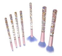 SOLUSTRE 7pcs Blue Makeup Brush Set with Long Handle, Nylon Bristles and Sturdy Metal Handle, Compact and Easy to Carry, Safe for Eyes and Lips, and Women Eyeshadow and Blusher