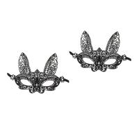 SOLUSTRE 8 Pcs Black Bunny Rabbit Lace Breathable Comfortable Costume Eye Mask for Prom and Masquerade Ball Party Accessory