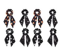 SOLUSTRE 8 Pcs Halloween Hair Scrunchies with Skull Ghost Pattern, Non-slip Polyester and Spandex Ponytail Holders, Holds Hair in Place, for Parties and Dance Events
