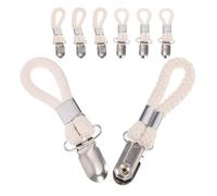 SOLUSTRE 8pcs Bath Towel Hooks with Metal Iron Clips for Easy Hanging and Secure Grip, White Braided Kitchen Towel Holder for Bathroom and Kitchen Use