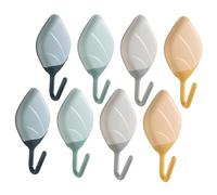 SOLUSTRE 8pcs Leaf Design Self Adhesive Wall Hooks Traceless Sticky Hangers for Key Storage and Towel Hanging HIPS Material Hooks for Kitchen Bathroom Entryway Easy to Install and Remove