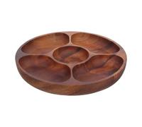 SOLUSTRE Acacia Wood Divided Serving Tray with Compartments Round Snack Platter for Fruit Nuts Dried Fruit and Veggies and Easy to Clean Dip Serving Platter for Parties and Home Use