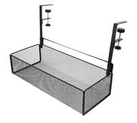 SOLUSTRE Adjustable Under Desk Storage Basket for Office Desk Organization No Drill Clamp File Holder in Black Space Saving Office Supply Organizer for Files Stationery and Magazines