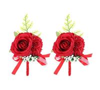 SOLUSTRE Artificial Flower Corsage Photographic Prop Red 2pcs for Wedding Decoration, Polyester Material Suitable for Bride and Groom Accessories