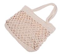 SOLUSTRE Beige Handmade Cotton Rope Tote Bag for Females, Unique Chic Portable Hand-crocheted Shoulder Bag Suitable for Shopping and Camping