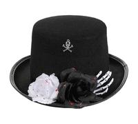 SOLUSTRE Black Comfortable Steampunk Style Hat High Top Hat Gothic with Decorative Skull and Rose, Lightweight Felt Halloween Party Headwear for Women for Day the Dead