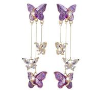SOLUSTRE Bling Butterfly Dangle Earrings for Women with Sparkling Cubic Zirconia Purple Crystal Drop Jewelry for Prom Wedding and Special Occasions