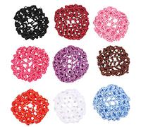 SOLUSTRE Bun Cover Practical Hair Accessory for Women Rhinestone Lightweight 9pcs Cloth Hair Net Easy to Clean Assorted Colours for Messy Bun Hairstyles