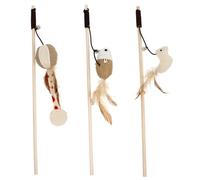 SOLUSTRE Cat Playthings Set of 3 Brown Wooden Teaser Sticks with Bells for Interactive Cat Training