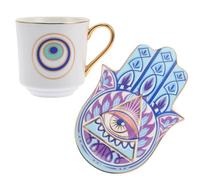 SOLUSTRE Ceramic Coffee Cup and Saucer Set Featuring a Classic Afternoon Tea Style and Lovely Design with Ergonomic Handle and Comfortable Grip, for Daily Use and Parties