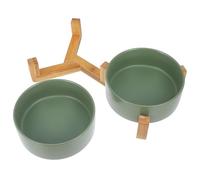 SOLUSTRE Ceramic Dog Bowl Set with Raised Wooden Stand, Smooth Surface and Sturdy Frame for Daily Use, Stylish round Pet Dishes for Home Decor and Puppy Feeding