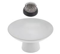 SOLUSTRE Ceramic Flower Vessel with Stainless Steel Floral Fixation Base, Mini Retro High Foot Flower Arrangement Holder for Desktop and Home Decoration, White D34