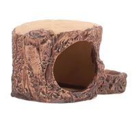 SOLUSTRE Ceramic Hamster Hideout Stump Shaped Small Pet Hide House with Small Feeding Bowl for Sleeping and Safe to Play Resting and Gift for People Who Have Pets