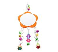 SOLUSTRE Chicken Mirror Bird Hanging Mirror with Bell Resistant to Biting Stainless Steel Acrylic Wood Assorted Colour Cage Decoration