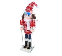 SOLUSTRE Christmas Nutcracker Ornament Skiing Girl with White Scarf Wooden Table Decoration for Home Hotel Coffee Shop Festive Holiday Display