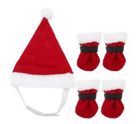 SOLUSTRE Christmas Santa Clause Hat and Socks for Pets, Red and White Cloth Cosplay Costume with Pointed Hat, Festive Holiday Cheer for Dogs and Cats at Home Or Occasions