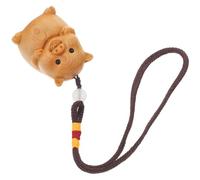 SOLUSTRE Chubby Pig Keychain 5 Pcs Wooden Mobile Phone Keychain Nylon Car Hanging Accessories Adorable Unique Style Wood Carving Craftsmanship Pig Charms for DIY Phone