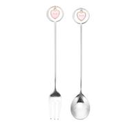 SOLUSTRE Creative Heart-Shaped Fork and Spoon Set in Stainless Steel and Resin with Smooth Surface, Unique Fashion Design for Dessert and Party Tableware, Portable and Elegant