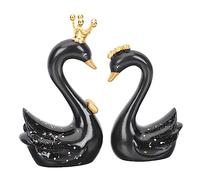 SOLUSTRE Delicate Swan Resin Craft Ornaments Pair Black Large Animal Figurines Cake Topper Decors for Wedding Birthday Home Office Table Decoration
