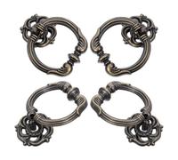SOLUSTRE Drawer Pull Handles Easy to Install with Hollowed Floral Designs 4pcs Antique Bronze Zinc Alloy Single Hole Bail Style Vintage Pulls for Wardrobe and Cabinet Hardware