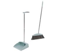 SOLUSTRE Dustpan and Broom Set Stainless Steel and Plastic Material with Long Handle Strong Wear Resistance , Seamlessly Fit the Ground , Simple and Convenient Cleaning for Home and Dorm