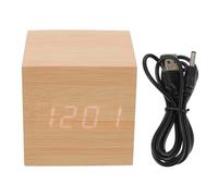 SOLUSTRE Electronic Clock Square Wooden Alarm Clock with LED Display Digital Time Display USB Cable Included Modern Designed with Voice Control