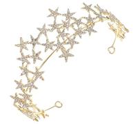 SOLUSTRE Elegant Rhinestone Tiara Headband for Wedding and Party, Lightweight Golden Alloy Star-shaped Bridal Headpiece Comfortable for Long Time Wearing