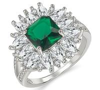 SOLUSTRE Elegant Silver Emerald Ring for Women with Fine Copper Workmanship, Bright and Attractive Four Claw Design, for Wedding and Engagement Occasions