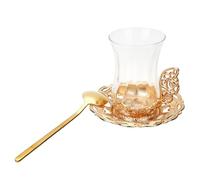 SOLUSTRE European Style Glass Tea Cup and Coffee Cup Set, 3Pcs with Spoons, Multi-Use Glassware for Restaurant and Office