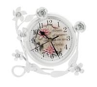 SOLUSTRE European Style Vintage Silent Desk Clock Retro Iron Art Table Ornament White Desktop Clock Decoration for Living Room and Office