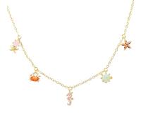 SOLUSTRE Fashion Neck Chain for Lady Delicate Brass Real Gold Plating Rhinestone Necklace with Octopus and Sea Star Charms Assorted Color Stylish Fresh Design Safe to Wear for Beach Parties