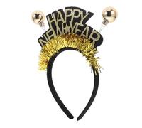 SOLUSTRE Festive Happy Year Tiara Headband with Glitter Tinsel Fits Adults and Vibrant Gold Party Hair Accessory for Years Eve Celebrations and Group Photos