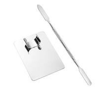 SOLUSTRE Foundation Mixing Plate Makeup Mixing Tray with Spatula 2.99x2.00x0.04in Stainless Steel Texture Pigment Blending Families Friends Spatula Ring on The Back