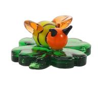 SOLUSTRE Four Leaf Clover Ladybug Figurine Small Glass Collectible Ornament | Hand Blown Translucent Green Design, Realistic Mini Style, Tiered Tray or Shelf Display for St Patricks Day