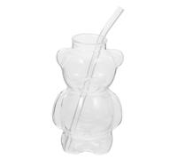 SOLUSTRE Glass Bear Cup Multi Functional Cartoon Water and Juice Drinking Glass Safe Transparent Beverage Mug for Coffee Tea and Party Use