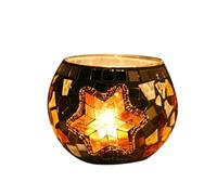 SOLUSTRE Glass Candle Holder with Decorative Handmade Artwork European Style for Tea Light and Unique Bowl Shape, for Christmas Wedding Party or Office Vow in Darkness