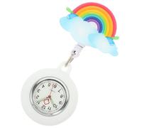 SOLUSTRE Glow in Dark Nurse Watch with Retractable Clip Rainbow Pattern Cartoon Fob Watch for Women Silicone Cover Face for Easy Reading